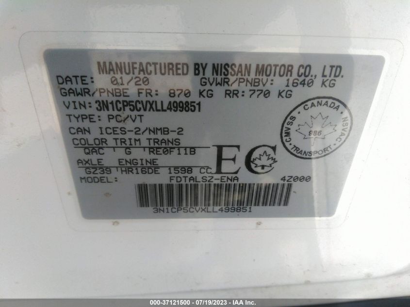 2020 NISSAN KICKS SV - 3N1CP5CVXLL499851