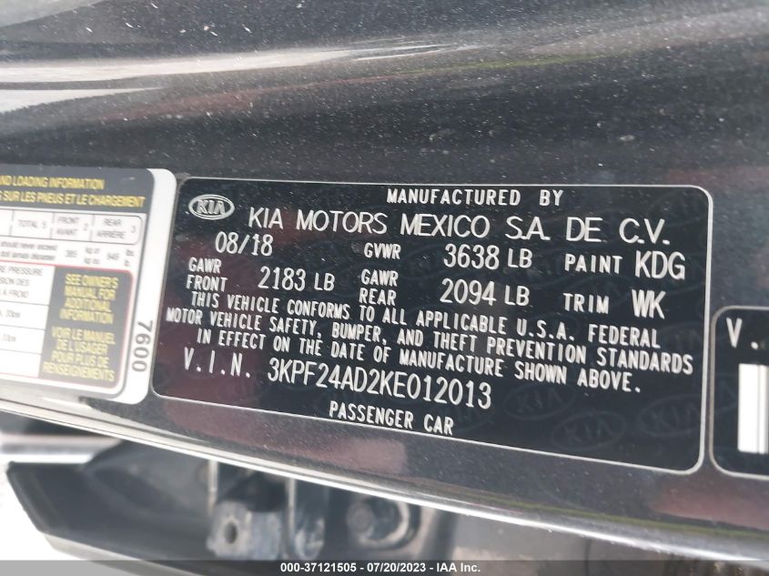 2019 KIA FORTE FE - 3KPF24AD2KE012013