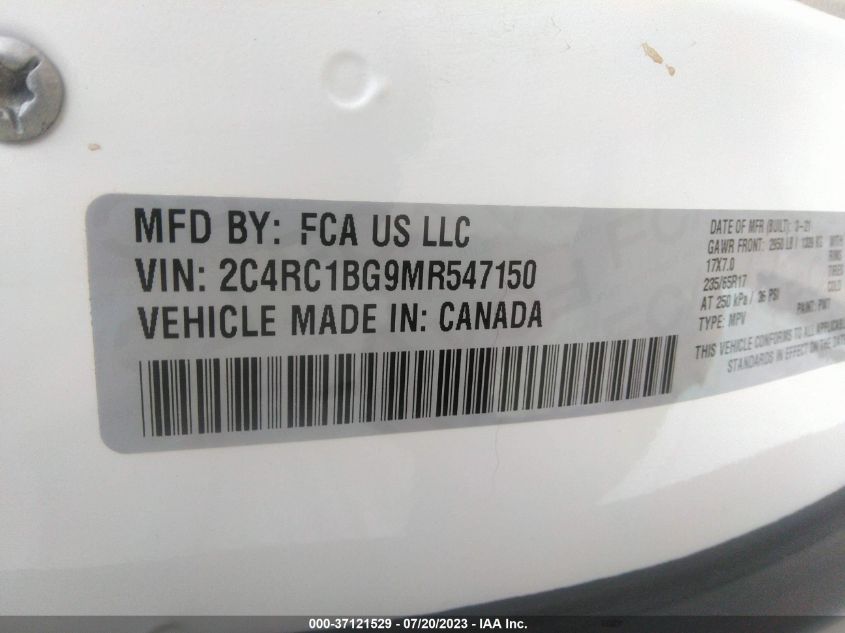 2021 CHRYSLER PACIFICA TOURING L - 2C4RC1BG9MR547150