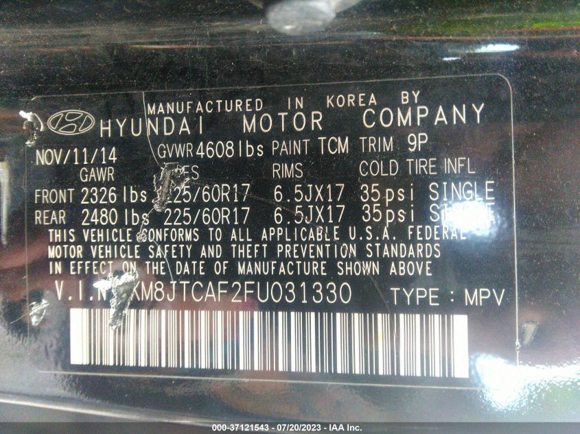 2015 HYUNDAI TUCSON GLS - KM8JTCAF2FU031330