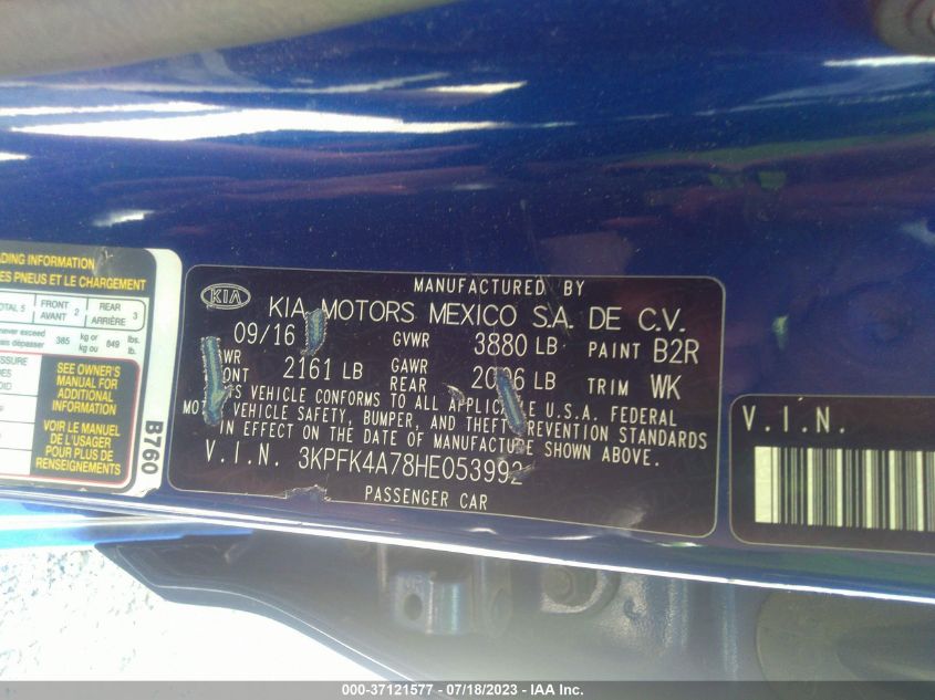 2017 KIA FORTE LX - 3KPFK4A78HE053992