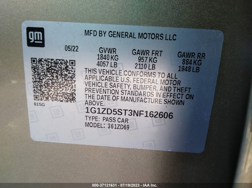 2022 CHEVROLET MALIBU LT - 1G1ZD5ST3NF162606