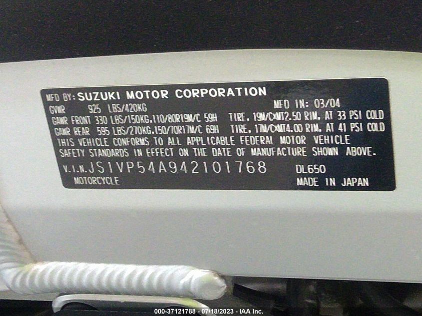 2004 SUZUKI DL650 K JS1VP54A942101768