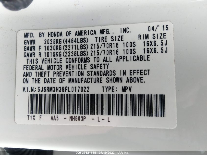 2015 HONDA CR-V LX - 5J6RM3H39FL017022