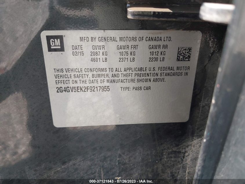 2015 BUICK REGAL - 2G4GV5EK2F9217955