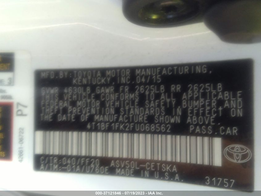 2015 TOYOTA CAMRY XLE/SE/LE/XSE - 4T1BF1FK2FU068562