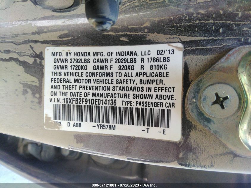 2013 HONDA CIVIC SDN EX-L - 19XFB2F91DE014136