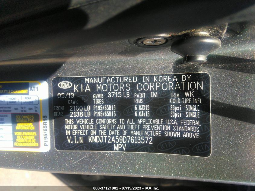2013 KIA SOUL BASE - KNDJT2A59D7613572