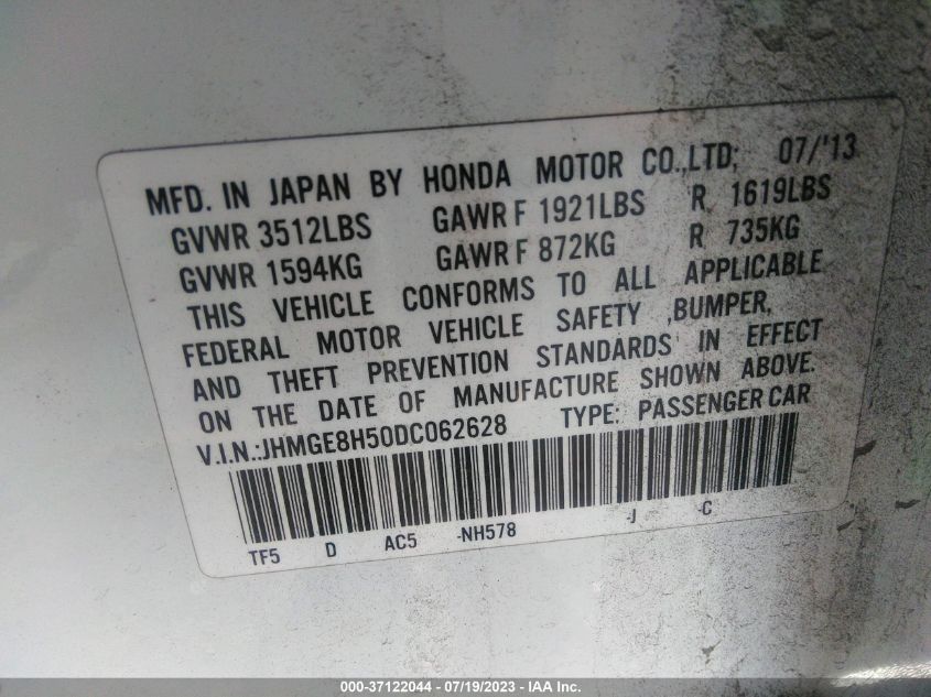 2013 HONDA FIT SPORT - JHMGE8H50DC062628
