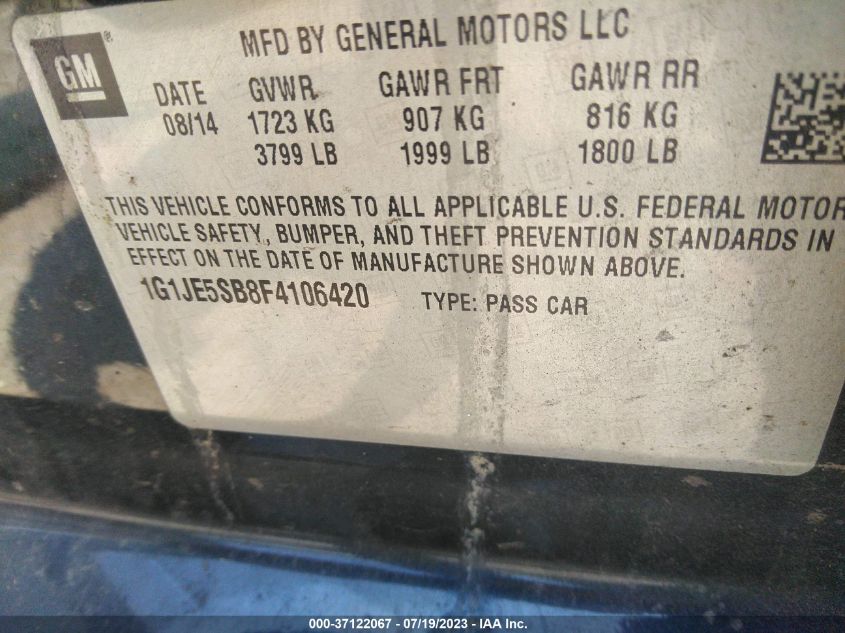 2015 CHEVROLET SONIC LTZ - 1G1JE5SB8F4106420