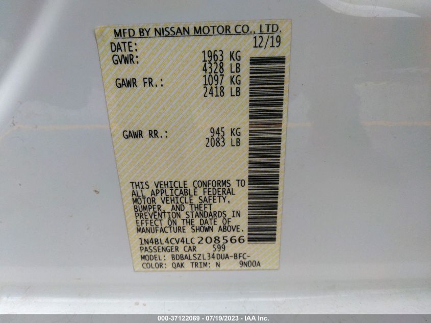 2020 NISSAN ALTIMA SR - 1N4BL4CV4LC208566