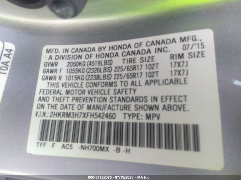 2015 HONDA CR-V EX-L - 2HKRM3H7XFH542460