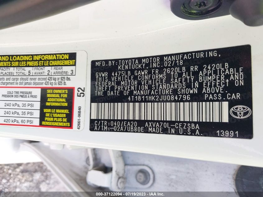 2018 TOYOTA CAMRY LE/SE/XLE/L - 4T1B11HK2JU084796