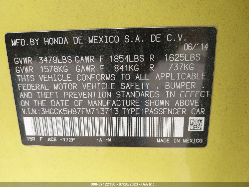 2015 HONDA FIT EX-L/EX - 3HGGK5H87FM713713
