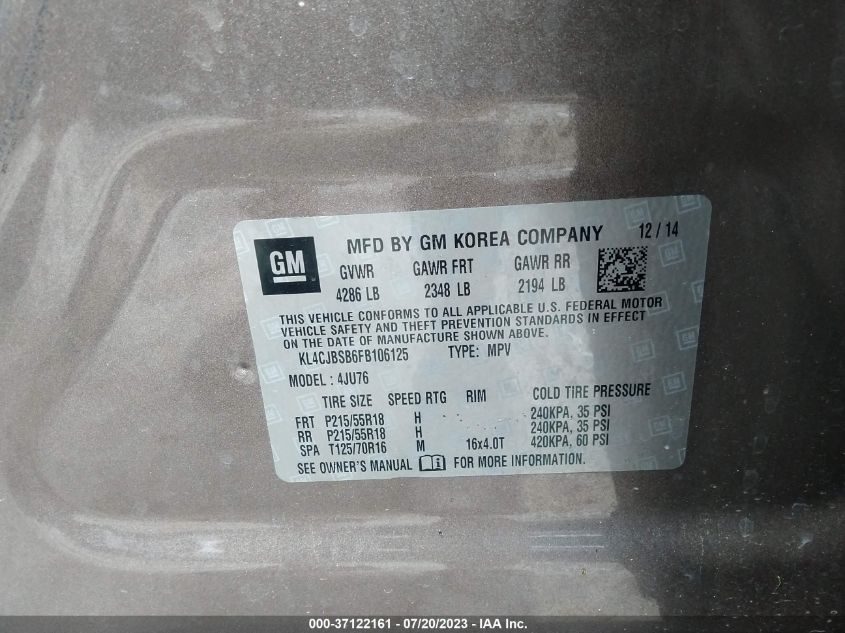 2015 BUICK ENCORE CONVENIENCE - KL4CJBSB6FB106125
