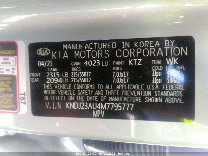 2021 KIA SOUL S - KNDJ23AU4M7795777