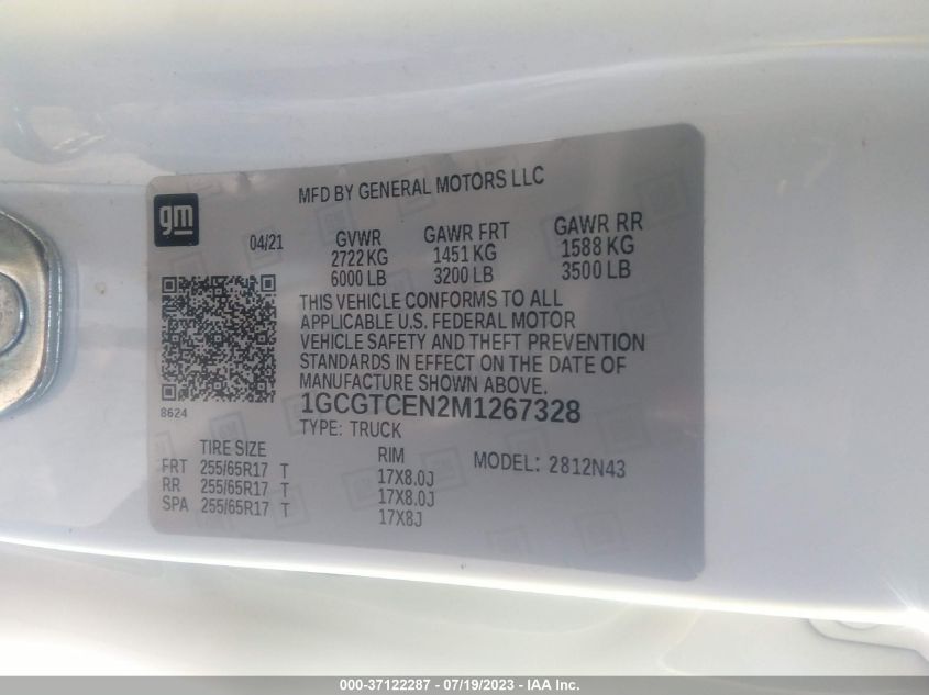 2021 CHEVROLET COLORADO 4WD LT - 1GCGTCEN2M1267328
