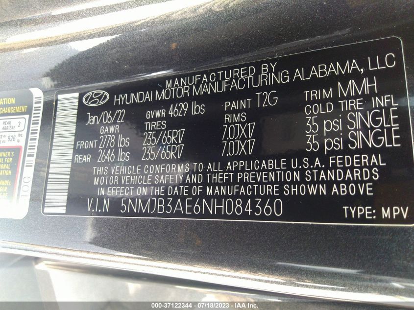 2022 HYUNDAI TUCSON SEL - 5NMJB3AE6NH084360