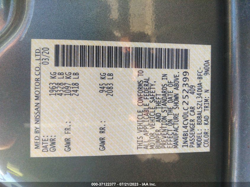 2020 NISSAN ALTIMA SR - 1N4BL4CV0LC252399