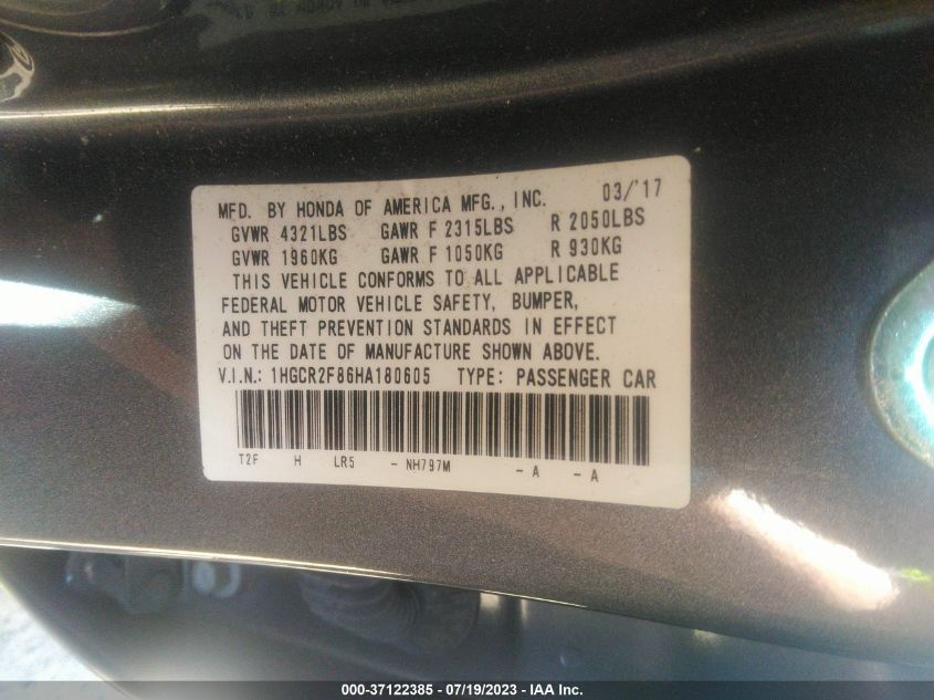 2017 HONDA ACCORD SEDAN EX-L - 1HGCR2F86HA180605