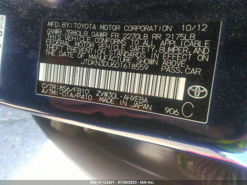 2013 TOYOTA PRIUS ONE/TWO/THREE/FOUR/FIVE - JTDKN3DU6D1618559