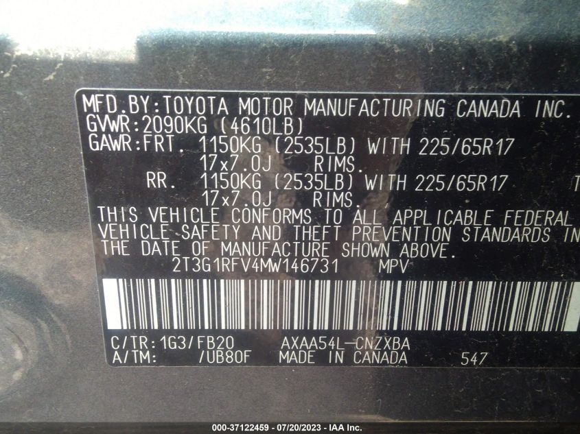 2021 TOYOTA RAV4 LE - 2T3G1RFV4MW146731
