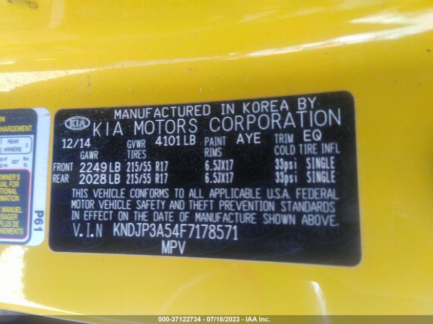 2015 KIA SOUL + - KNDJP3A54F7178571