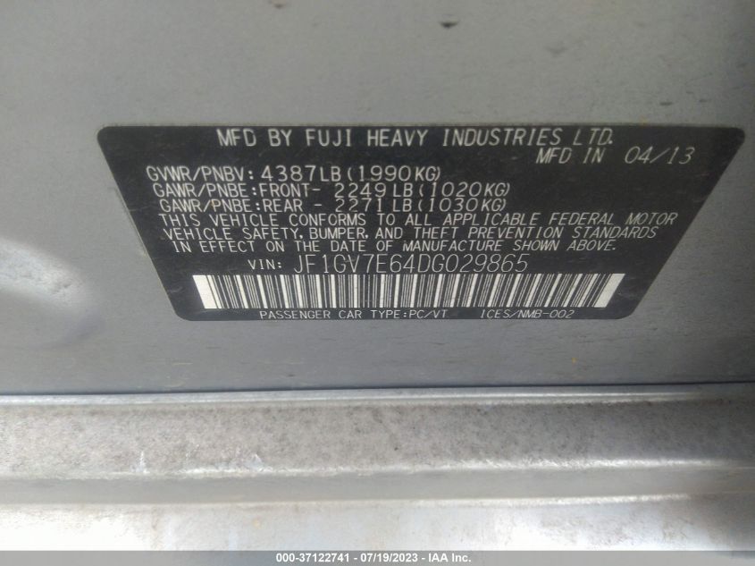 2013 SUBARU IMPREZA SEDAN WRX WRX JF1GV7E64DG029865