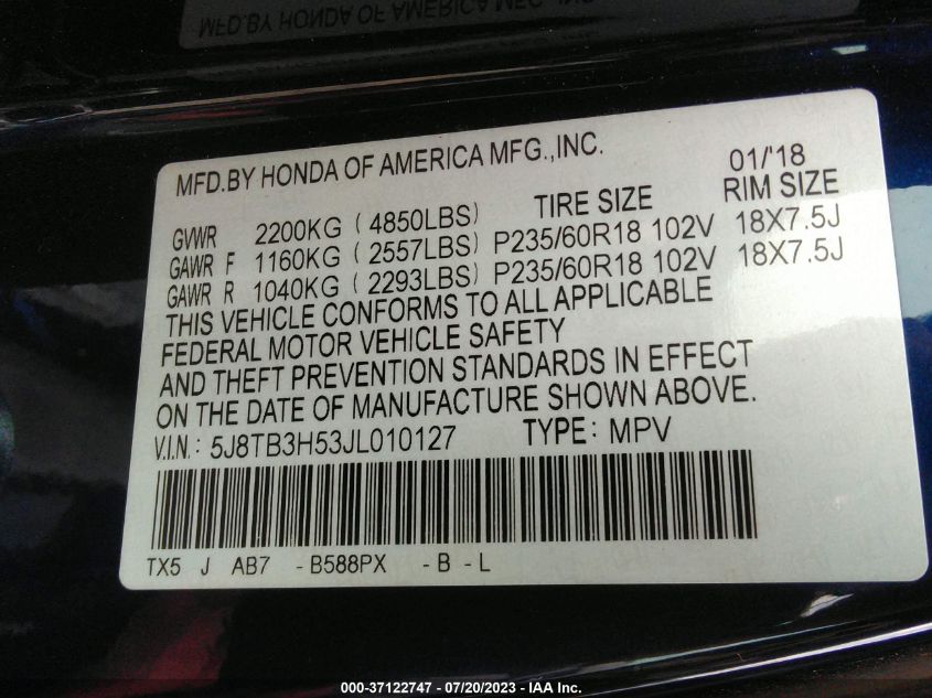 2018 ACURA RDX W - 5J8TB3H53JL010127