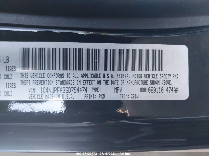 2016 JEEP PATRIOT LATITUDE - 1C4NJPFA3GD794474