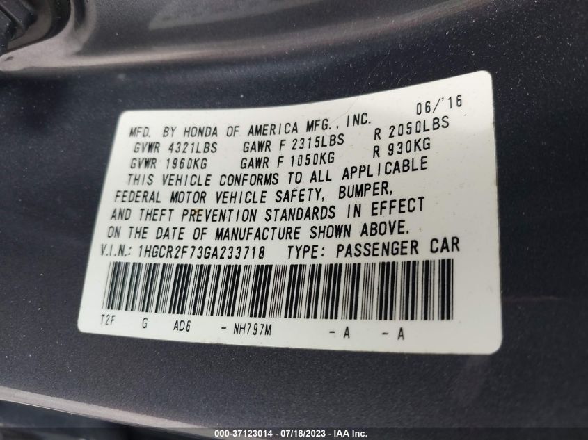 2016 HONDA ACCORD SEDAN EX - 1HGCR2F73GA233718