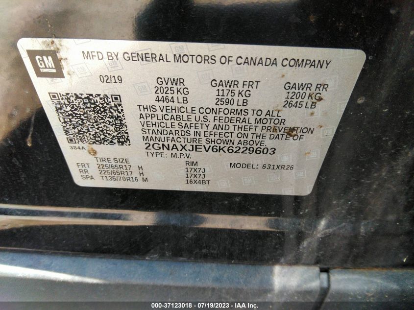 2019 CHEVROLET EQUINOX LT - 2GNAXJEV6K6229603