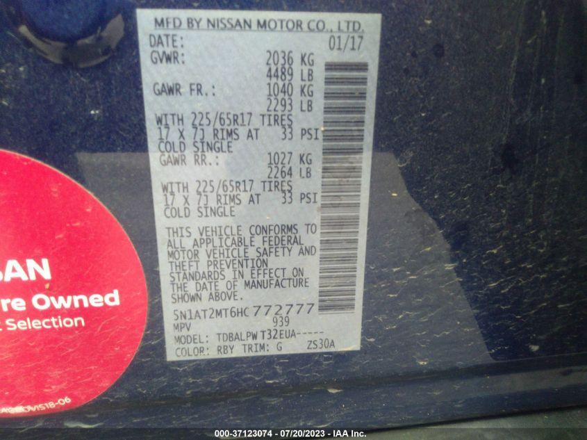 2017 NISSAN ROGUE S - 5N1AT2MT6HC772777