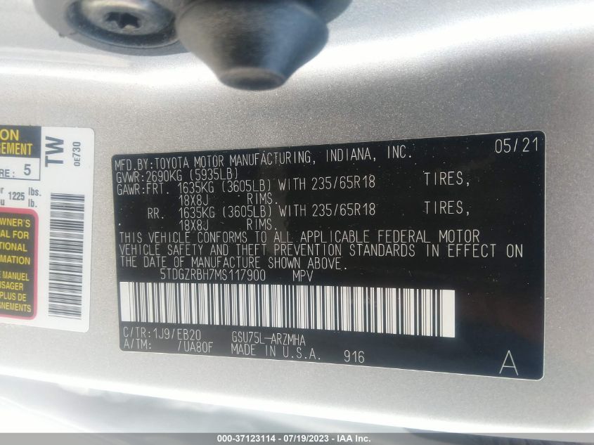 2021 TOYOTA HIGHLANDER XLE - 5TDGZRBH7MS117900