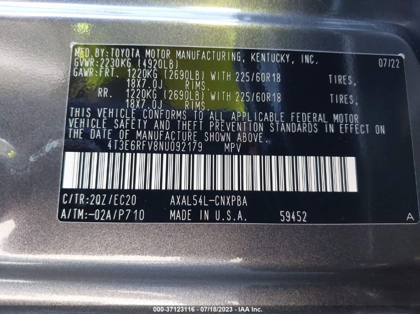 2022 TOYOTA RAV4 HYBRID XSE - 4T3E6RFV8NU092179