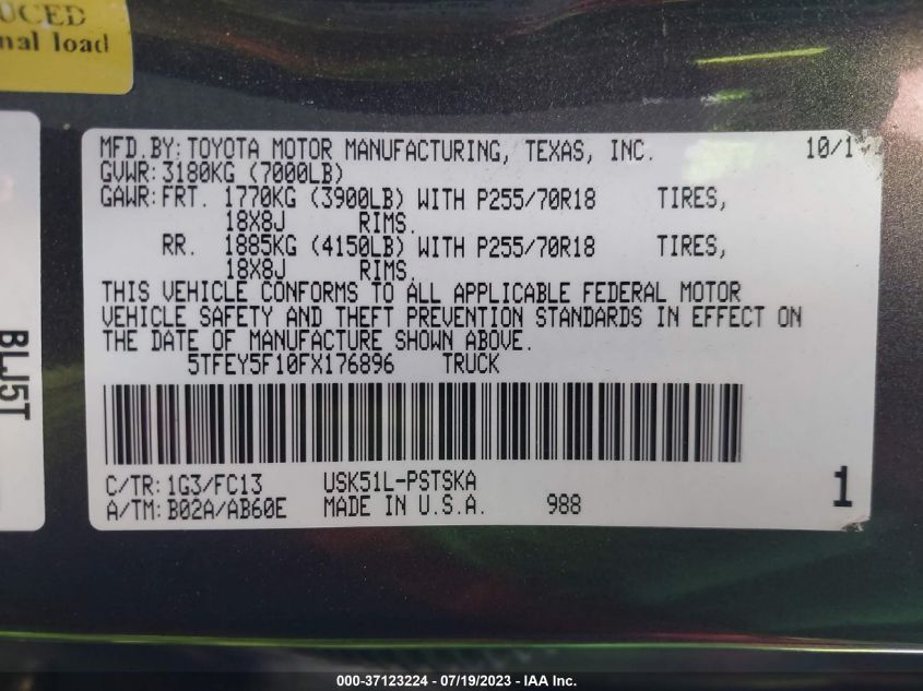 2015 TOYOTA TUNDRA 2WD TRUCK SR5 - 5TFEY5F10FX176896