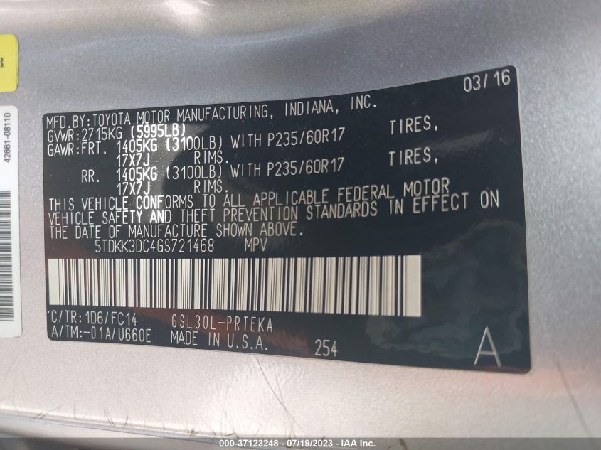 2016 TOYOTA SIENNA LE - 5TDKK3DC4GS721468