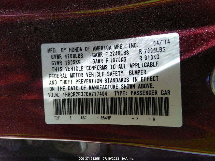 2014 HONDA ACCORD SEDAN LX - 1HGCR2F37EA217404