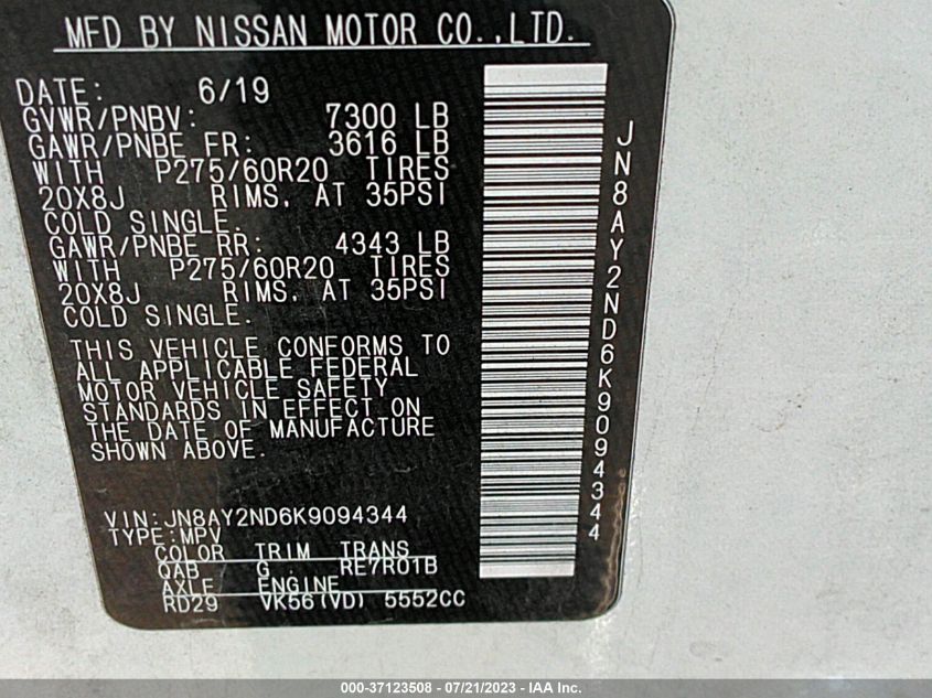 2019 NISSAN ARMADA SL - JN8AY2ND6K9094344