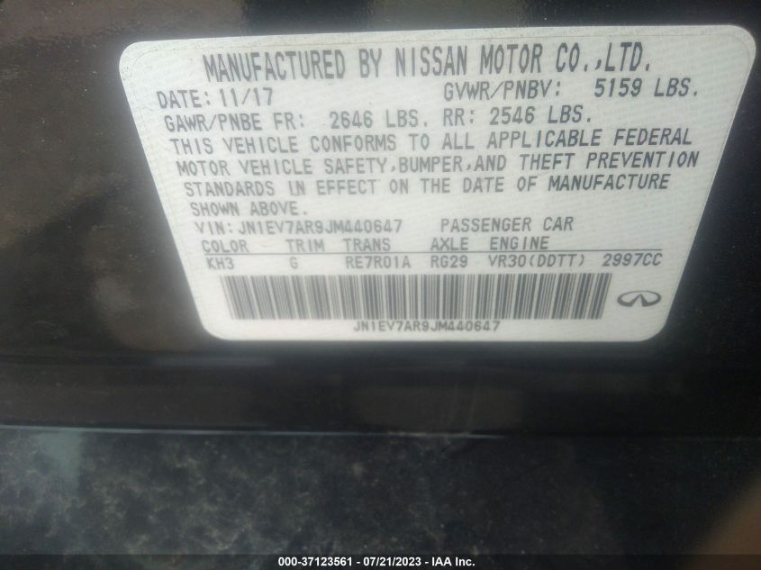 2018 INFINITI Q50 3.0T LUXE - JN1EV7AR9JM440647