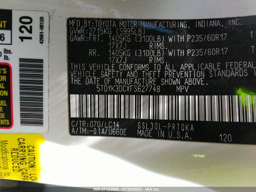 2015 TOYOTA SIENNA XLE/LIMITED - 5TDYK3DCXFS627748
