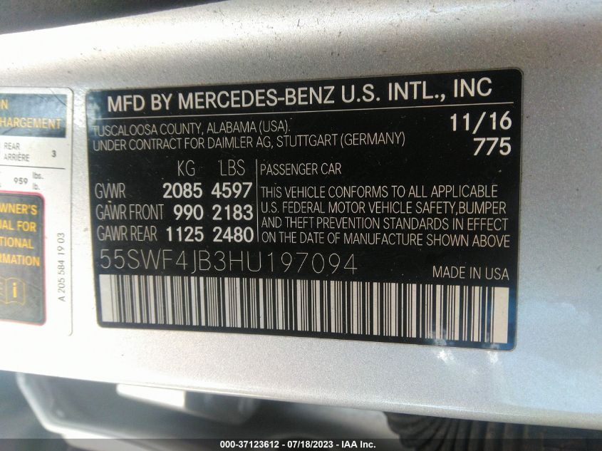2017 MERCEDES-BENZ C-CLASS C 300 - 55SWF4JB3HU197094
