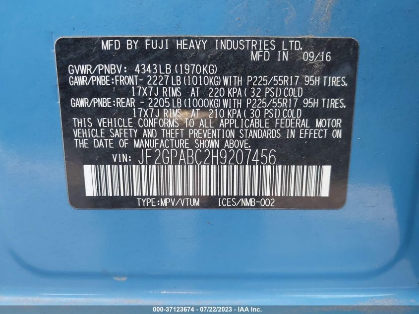 2017 SUBARU CROSSTREK PREMIUM - JF2GPABC2H9207456