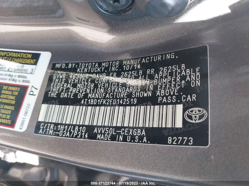 2015 TOYOTA CAMRY HYBRID LE/XLE/SE - 4T1BD1FK2FU142519