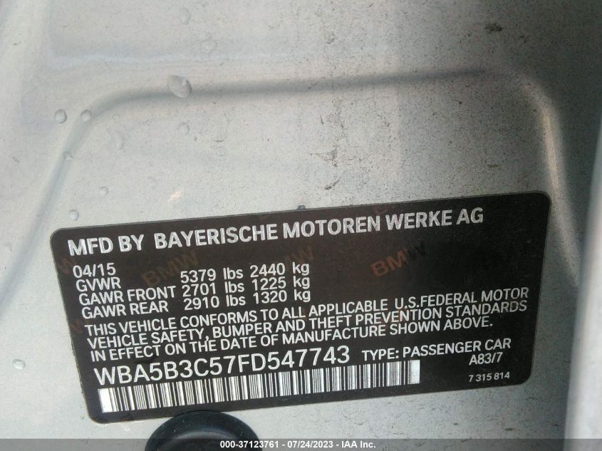 2015 BMW 5 SERIES 535I XDRIVE - WBA5B3C57FD547743