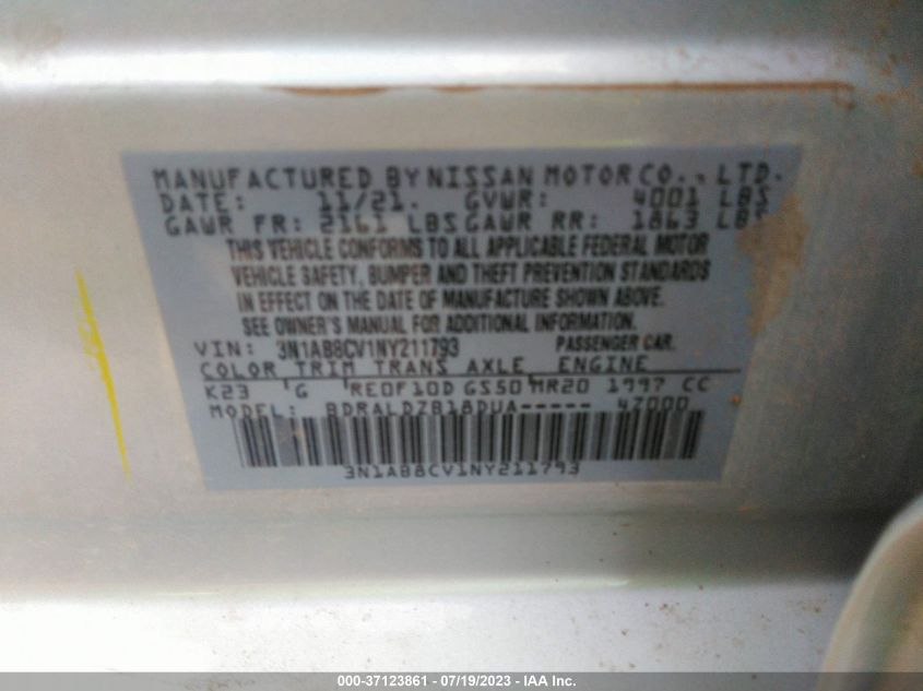 2022 NISSAN SENTRA SV - 3N1AB8CV1NY211793