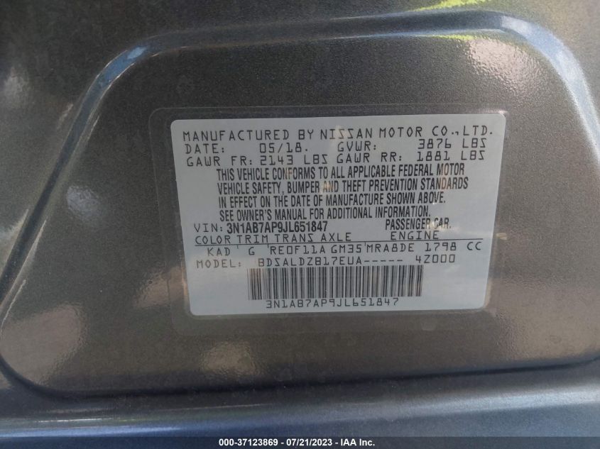 2018 NISSAN SENTRA SV - 3N1AB7AP9JL651847