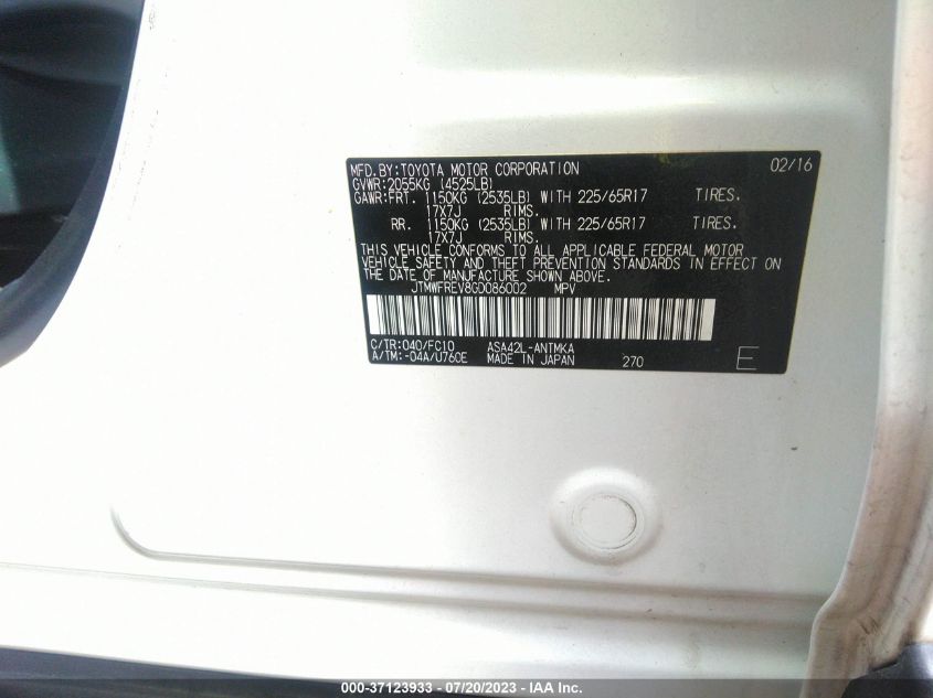 2016 TOYOTA RAV4 XLE - JTMWFREV8GD086002