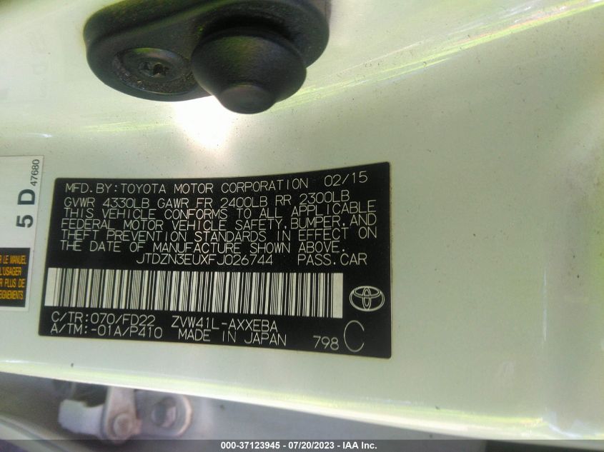 2015 TOYOTA PRIUS V TWO/FIVE/THREE/FOUR - JTDZN3EUXFJ026744