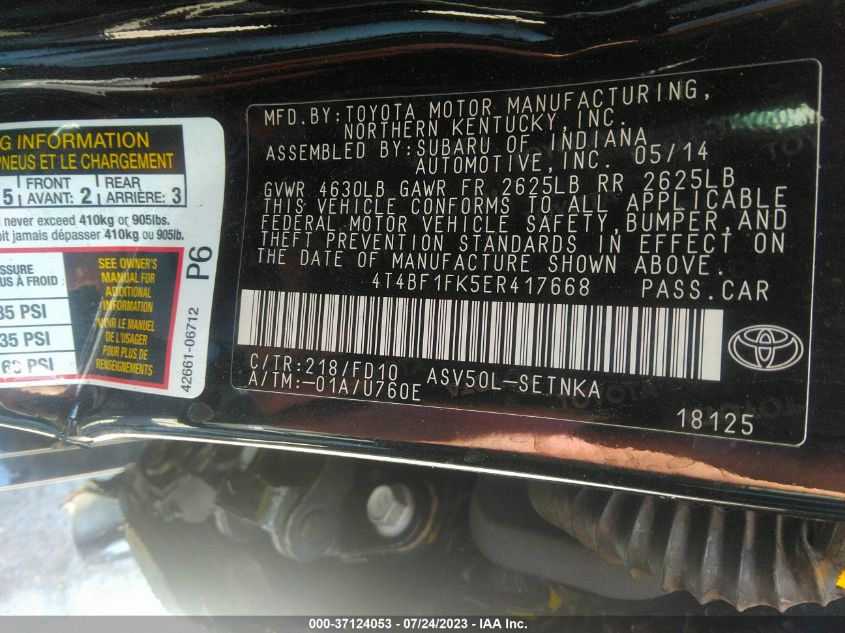 2014 TOYOTA CAMRY L/LE/XLE/SE/SE SPORT - 4T4BF1FK5ER417668